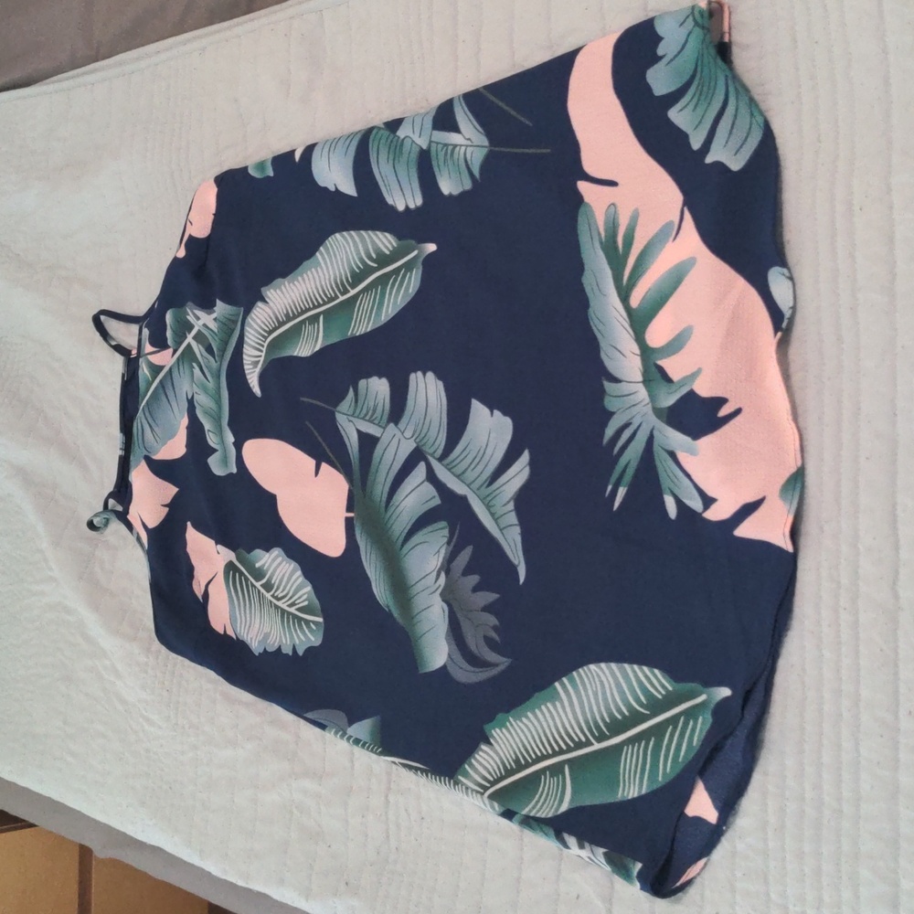 EUC✨ medium high neck blue tropical print spaghetti strap dress - Picture 11 of 13